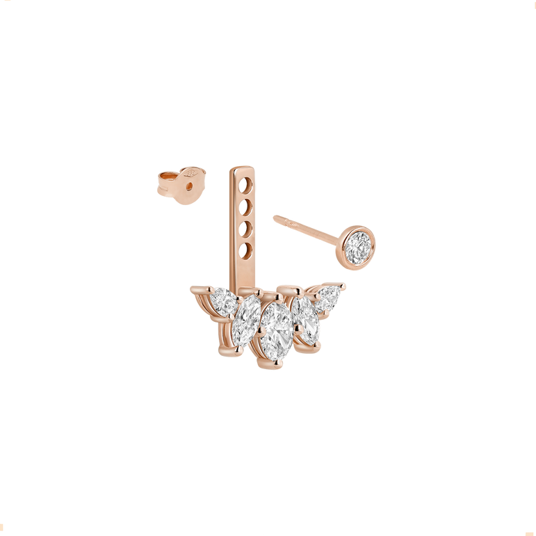 Multi Diamond Ear Jacket 14k Solid Gold Dangle Drop Earring For Stud Sparkling Lab Grown Diamond Earring