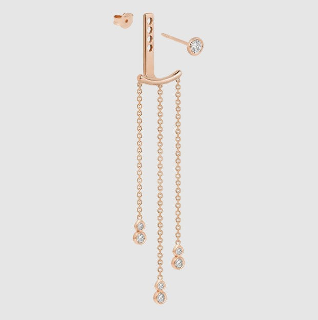 Diamond Ear Jacket Earring 14k Solid Gold Dangle Drop Chain Earring Curved Bar Ear Jacket For Stud Bezel Setting Lab Grown Diamond Earring