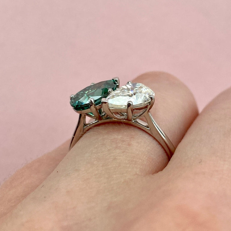 Two Stone Moissanite Engagement Ring 4 Ct Pear Cut Moissanite Wedding Ring