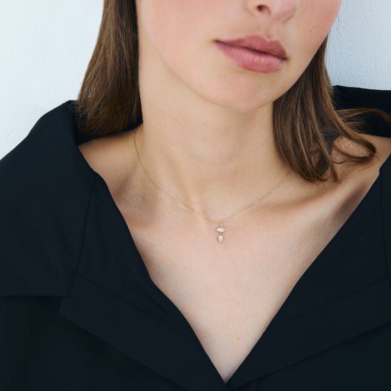Diamond Leaf Pendant Necklace Everyday 14k Gold Bezel Set Charm Necklace Sparkling Marquise Lab Grown Unique Dainty Diamond Pendant (Copy) (Copy)