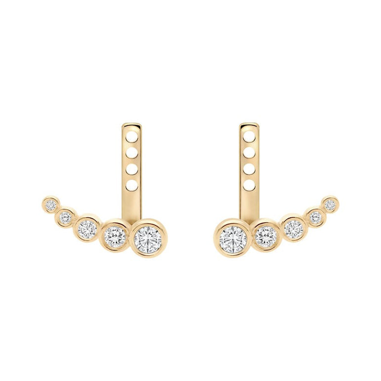 Diamond Ear Jacket Climber 10k Real Gold Bezel Set Lab Grown Diamond Minimalist Dainty Curved Earrings Everyday Luxury Gold Ear Crawler