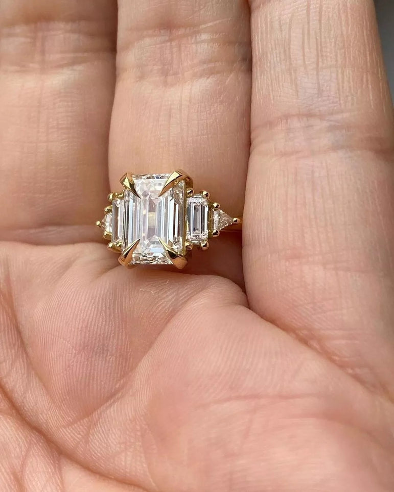 Vintage Moissanite Ring 4 ct Emerald Cut Moissanite Engagement Ring Channel Set Diamond Ring