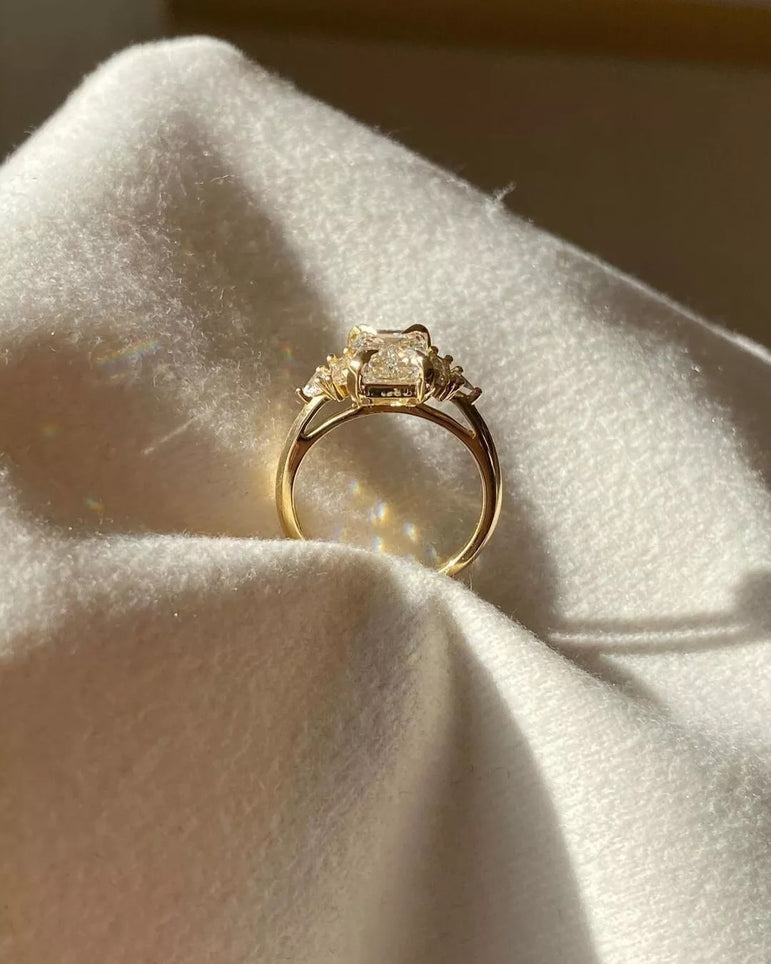 Vintage Moissanite Ring 4 ct Emerald Cut Moissanite Engagement Ring Channel Set Diamond Ring