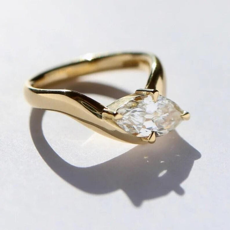 3 Ct Colorless Marquise Moissanite Wedding Ring Twisted Moissanite East West Ring Marquise Ring