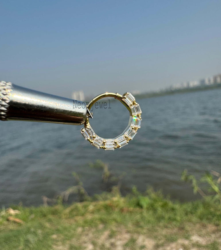 Baguette Moissanite Septum Daith Diamond Septum Double Baguette Nose Ring Diamond Clicker Daith Piercing