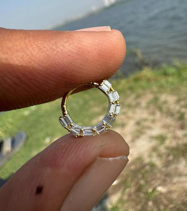 Baguette Moissanite Septum Daith Diamond Septum Double Baguette Nose Ring Diamond Clicker Daith Piercing