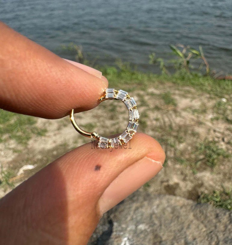 Baguette Moissanite Septum Daith Diamond Septum Double Baguette Nose Ring Diamond Clicker Daith Piercing