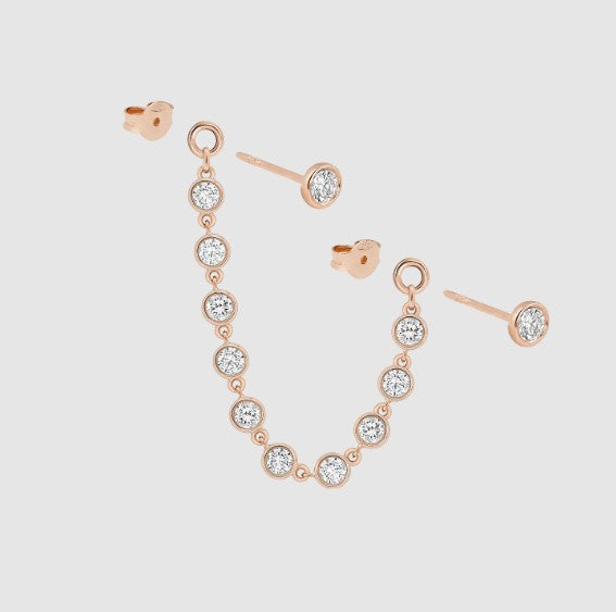 Ear Cuff Connecting Ear Stud Chain Jacket Front Back Ear Chain 14k Gold Enhancer Earring Sparkling Lab Grown Statement Ear Cuff