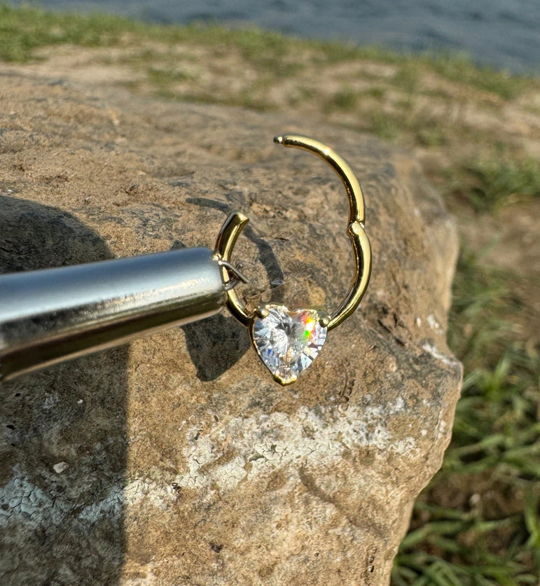 Heart Shape Septum Daith Tragus Helix Cartilage Rook 14K Gold Piercing