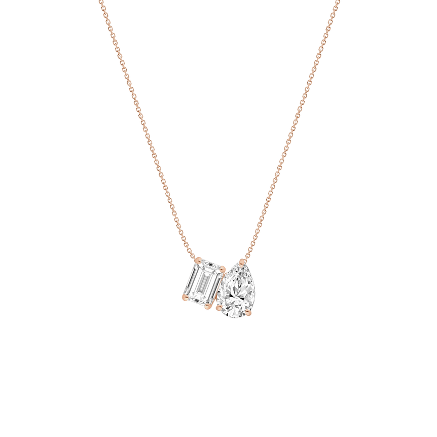 Toi Et Moi Diamond Pendant Necklace Everyday Wear 14k Gold Prong Set Charm Necklace Sparkling Lab Grown Unique Dainty Diamond Pendant