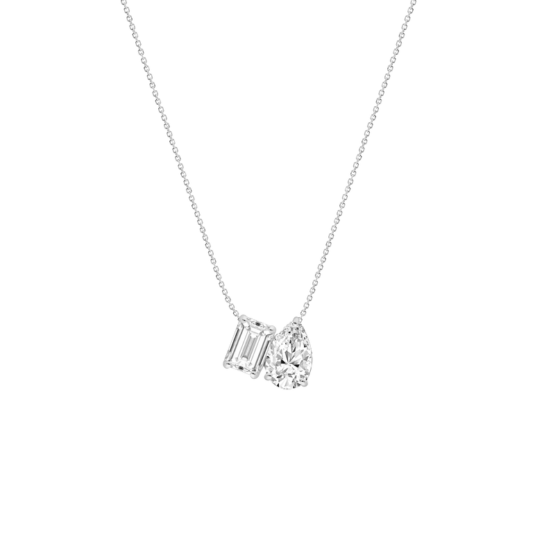 Toi Et Moi Diamond Pendant Necklace Everyday Wear 14k Gold Prong Set Charm Necklace Sparkling Lab Grown Unique Dainty Diamond Pendant