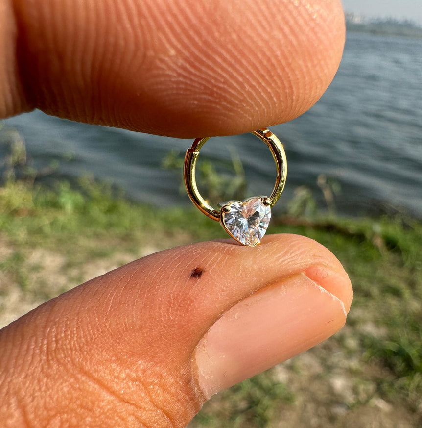 Heart Shape Septum Daith Tragus Helix Cartilage Rook 14K Gold Piercing