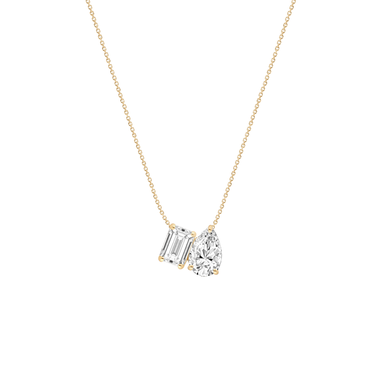 Toi Et Moi Diamond Pendant Necklace Everyday Wear 14k Gold Prong Set Charm Necklace Sparkling Lab Grown Unique Dainty Diamond Pendant