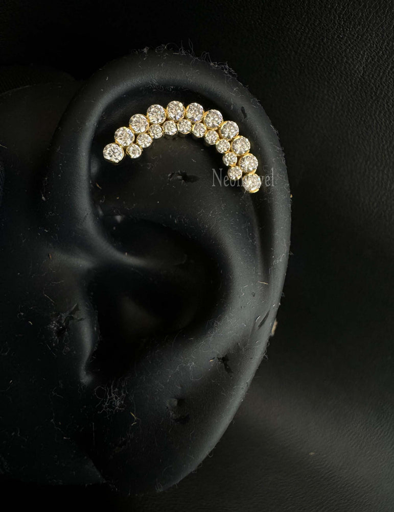 Athena Sparkle Invisible Set Curve Cartilage 14K Gold Stud Earring Conch Piercing Single Stud