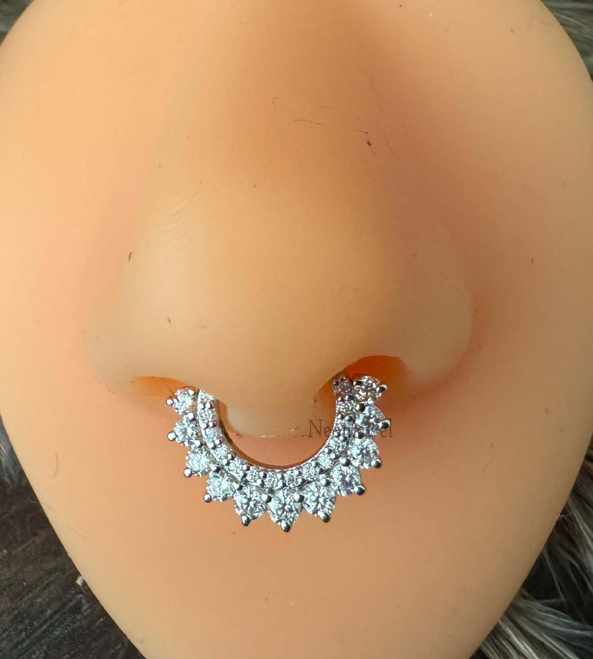 Diamond Apsara Hoop Earring Round CVD Diamond Clicker 16g Septum Daith Earring