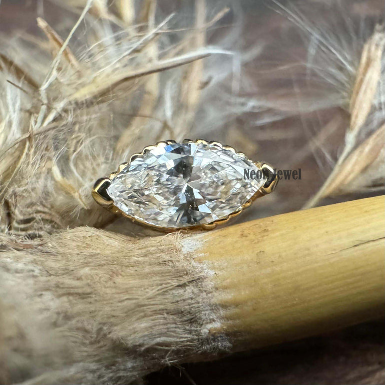 Marquise Diamond Stud Piercing 10K Solid Gold Marquise Cut Diamond External Threaded Piercing