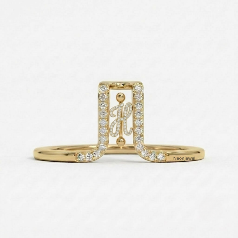 Crystal Initial H Ring Guard for Smart Ring • Custom Monogram Smart Ring Cover Gold Silver Rose • Pave Diamond Letter H Ring Protector