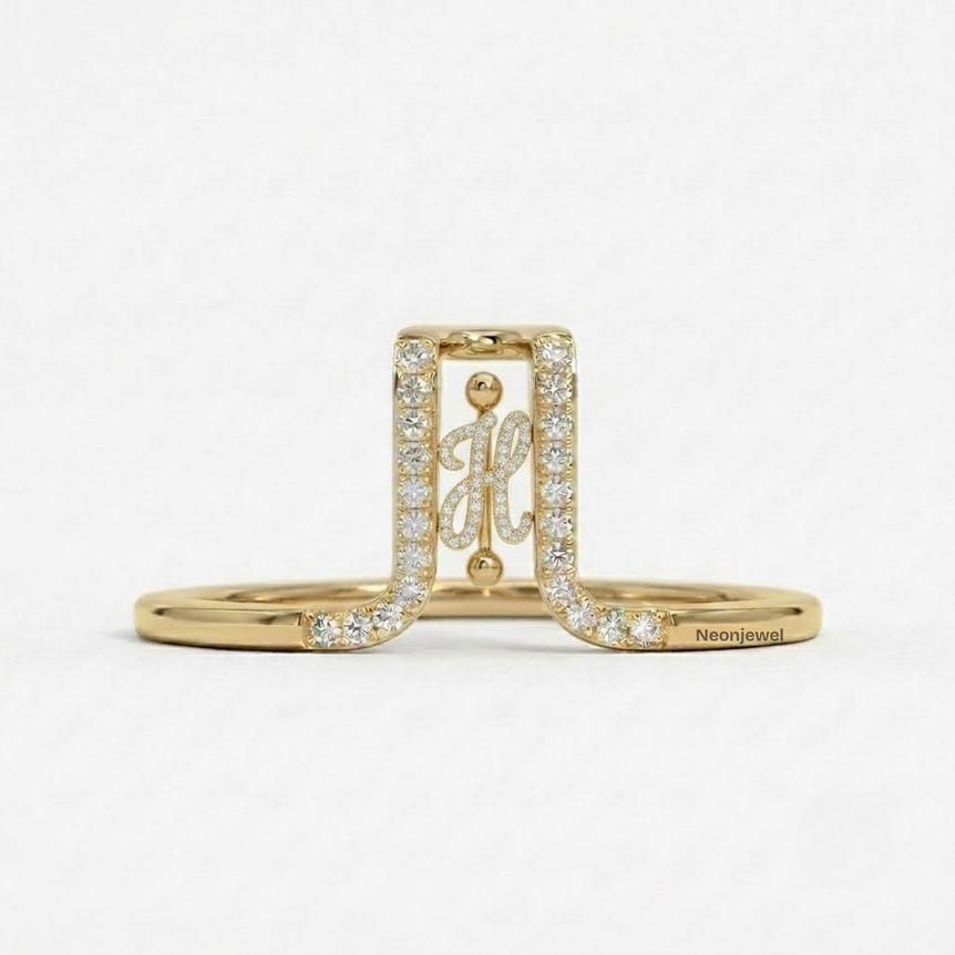 Crystal Initial H Ring Guard for Smart Ring • Custom Monogram Smart Ring Cover Gold Silver Rose • Pave Diamond Letter H Ring Protector