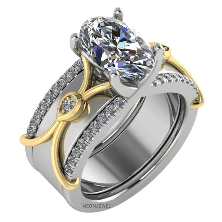 Two-Tone Engagement Ring Cover for Smart Ring | Oval Cut Moissanite Ring Enhancer Band | Silver & Gold Smart Ring Protector Jacket