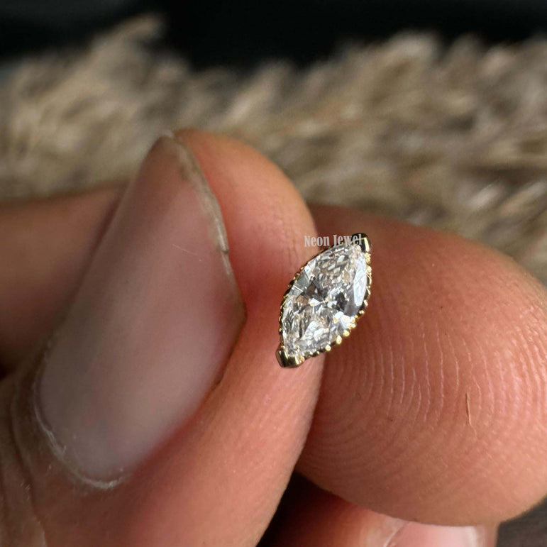 Marquise Diamond Stud Piercing 10K Solid Gold Marquise Cut Diamond External Threaded Piercing