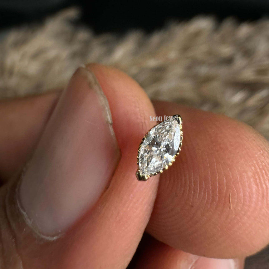 Marquise Diamond Stud Piercing 10K Solid Gold Marquise Cut Diamond External Threaded Piercing