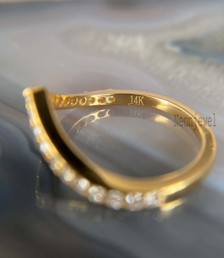 V Shaped Diamond Wedding Band 14K Gold Diamond Chevron Ring Perfect Matching Band For Her
