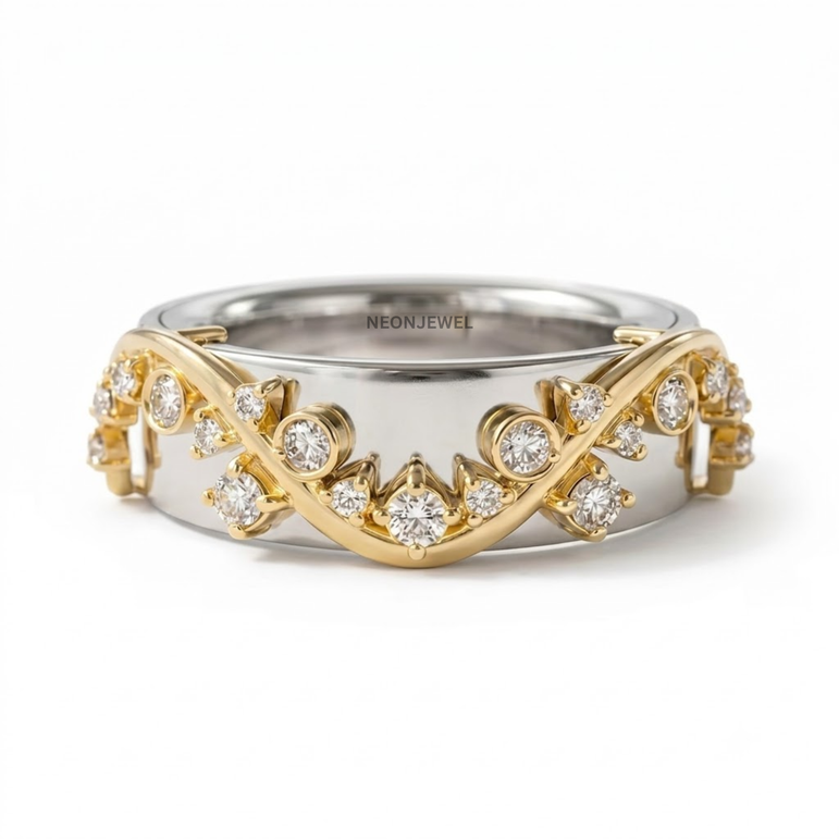 Curved Diamond Ring Jacket • 14K Gold Plated Smart Ring Protector Cover • Botanical Vine Ring Guard Enhancer • Statement Jewelry for Tech Rings