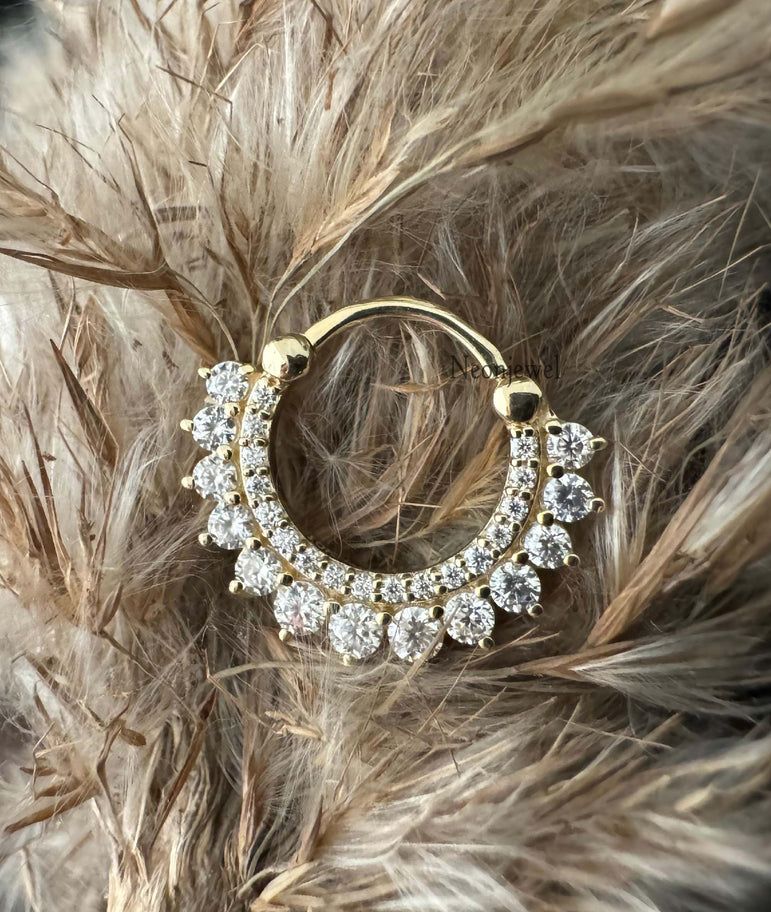 Diamond Apsara Hoop Earring Round CVD Diamond Clicker 16g Septum Daith Earring
