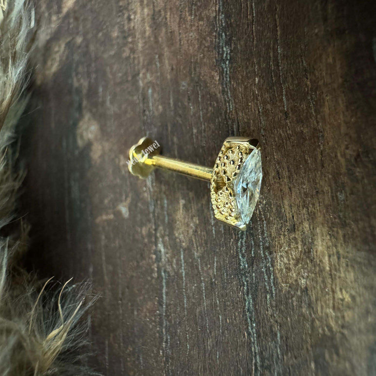 Marquise Diamond Stud Piercing 10K Solid Gold Marquise Cut Diamond External Threaded Piercing