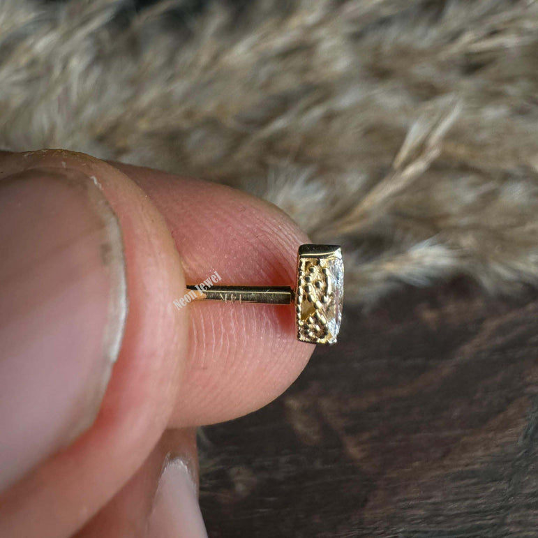 Marquise Diamond Stud Piercing 10K Solid Gold Marquise Cut Diamond External Threaded Piercing