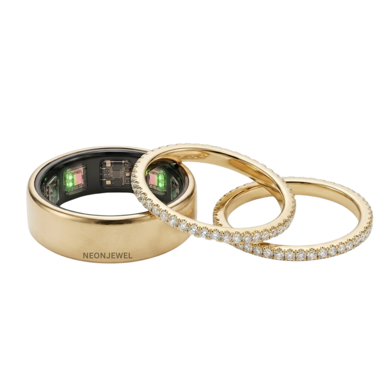 The "Eternity" Dual Stacking Covers for Oura Ring 4, 5 – Polished Gold & Pavé Crystal