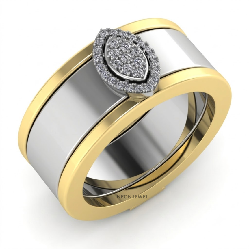 Premium Smart Ring Decorative Cover, Two-Tone Gold and Silver Shield with Marquise Diamond Element, Statement Protective Smart Ring Band