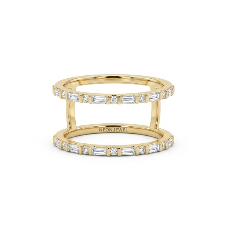 Baguette Cut CZ Oura Ring Cover Set | Dual Border Smart Ring Enhancer Bands | Sparkly Eternity Smart Ring Protector
