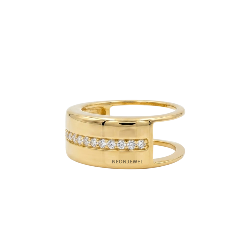 Minimalist Open-Band Oura Ring Cover | Gold Plated Smart Ring Protector with Single Row Crystal Accent