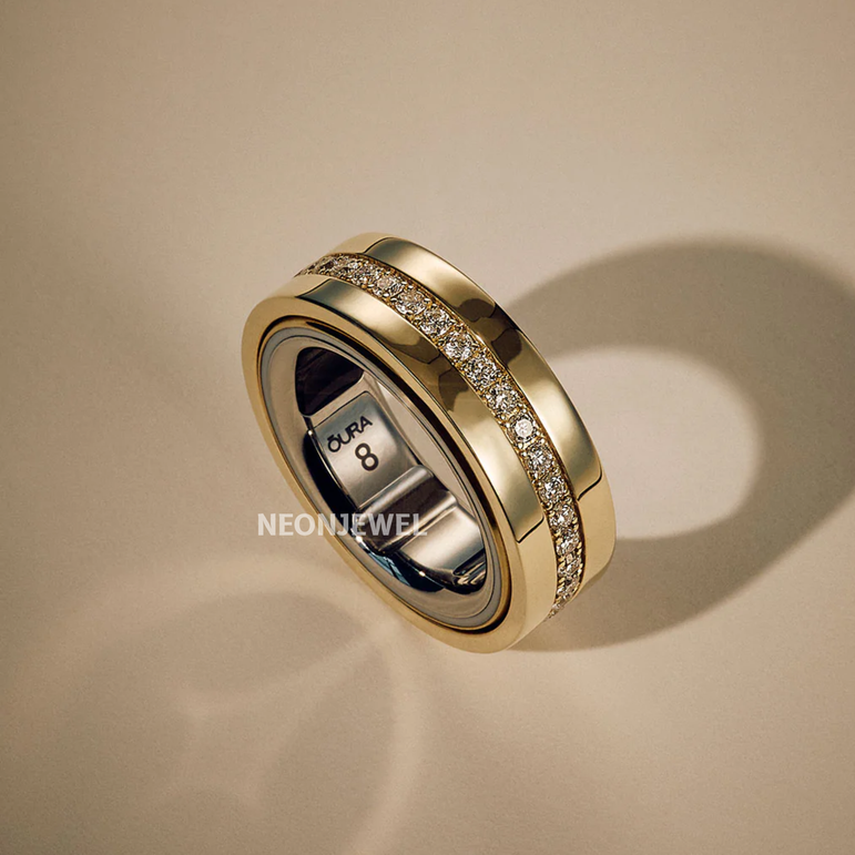 Moissanite Gold Band for Oura Ring Minimalist Luxury Smart Jewelry Accessory Wedding Gift