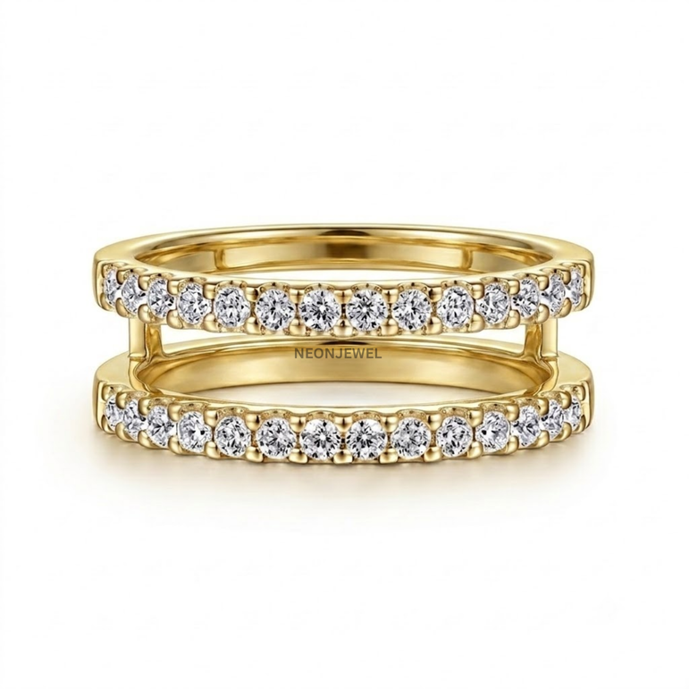 Double Row Moissanite Ring Enhancer Gold, Dual Band Ring Guard for Smart Rings, Sparkling Eternity Stackable Ring Jacket