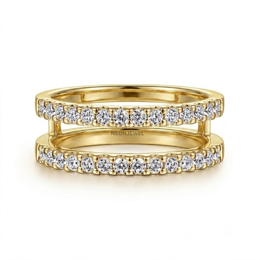 Double Row Moissanite Ring Enhancer Gold, Dual Band Ring Guard for Smart Rings, Sparkling Eternity Stackable Ring Jacket
