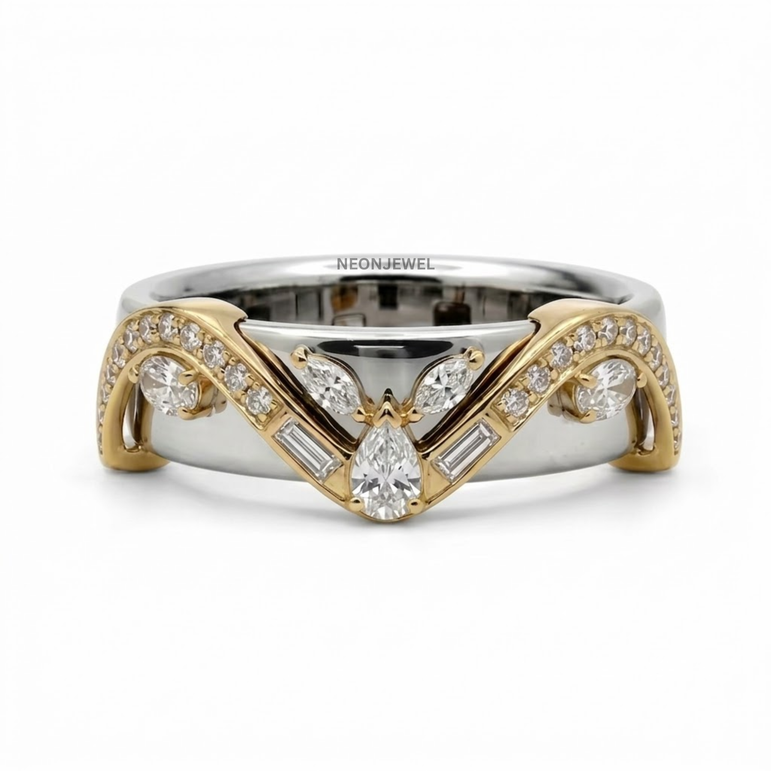 Teardrop Ring Cover • Gold Chevron Smart Ring Enhancer Jacket • Modern Crown Ring Guard