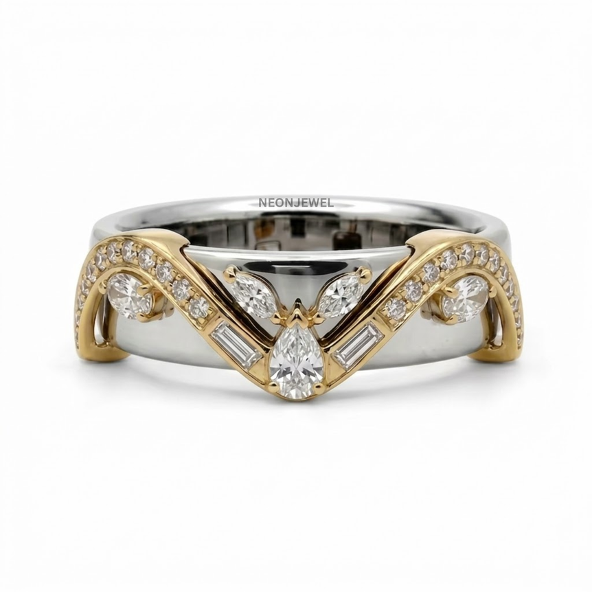 Teardrop Ring Cover • Gold Chevron Smart Ring Enhancer Jacket • Modern Crown Ring Guard