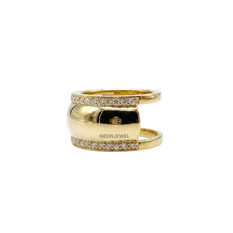 Contoured Gold Oura Ring Cover | Luxury Dual-Row Pavé Crystal Smart Ring Protector