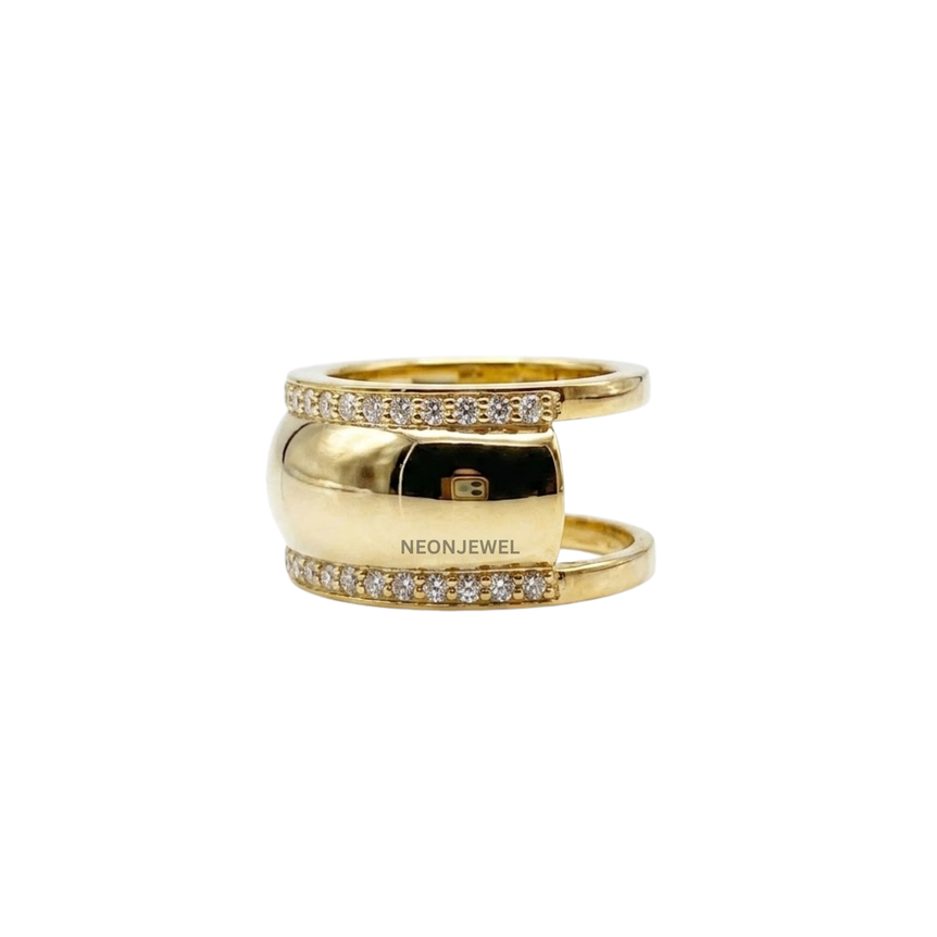 Contoured Gold Oura Ring Cover | Luxury Dual-Row Pavé Crystal Smart Ring Protector