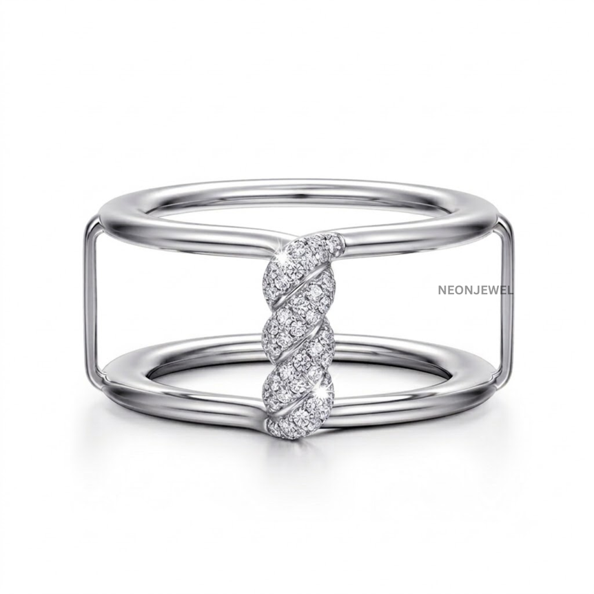 Gold Twisted Pave Cover for Oura Ring, Crystal Rope Smart Ring Protector, Double Band Tracker Shield, Luxury Diamond Styling Sleeve