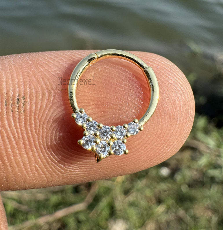 Diamond Nose Ring For Women Daith Piercing CVD Diamond Septum Earring Septum 10K Gold Clicker
