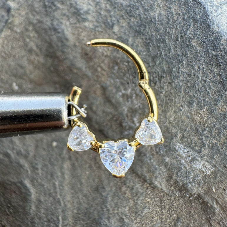 Heart Moissanite Daith Earring Hoop 16G Hinged Daith Clicker Tragus Piercing Ring Helix Hoop