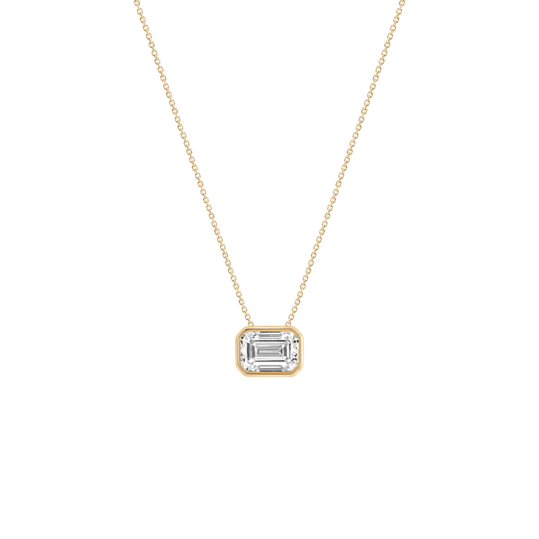 Emerald Diamond Pendant Necklace East West Bezel Set Charm Necklace Lab Grown Dainty Diamond Solitaire Everyday Pendant