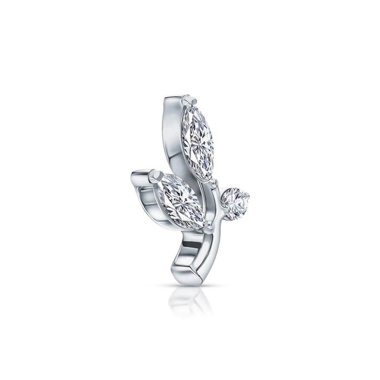 Marquise Diamond Leaf Piercing, Three Marquise Helix Piercing, 14K Gold Diamond Nose Pines, Marquise Stud piercing