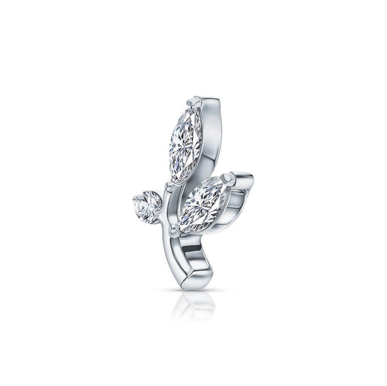 Marquise Diamond Leaf Piercing, Three Marquise Helix Piercing, 14K Gold Diamond Nose Pines, Marquise Stud piercing