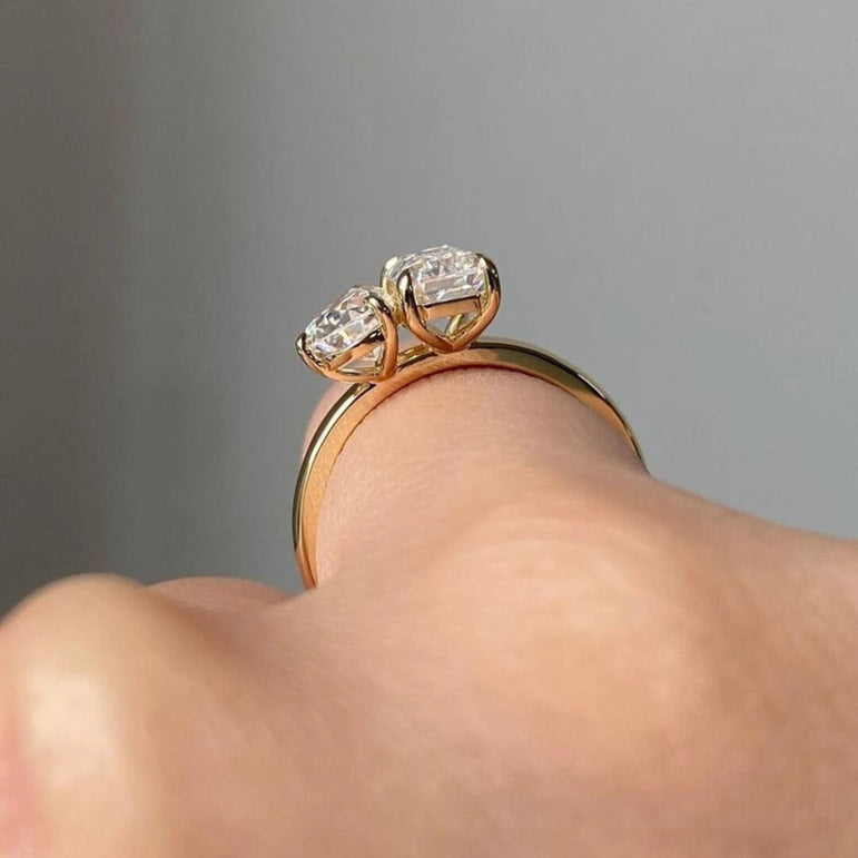 Two Stone Moissanite Wedding Ring 3 Ct Colorless Emerald & Pear Diamond Engagement Ring