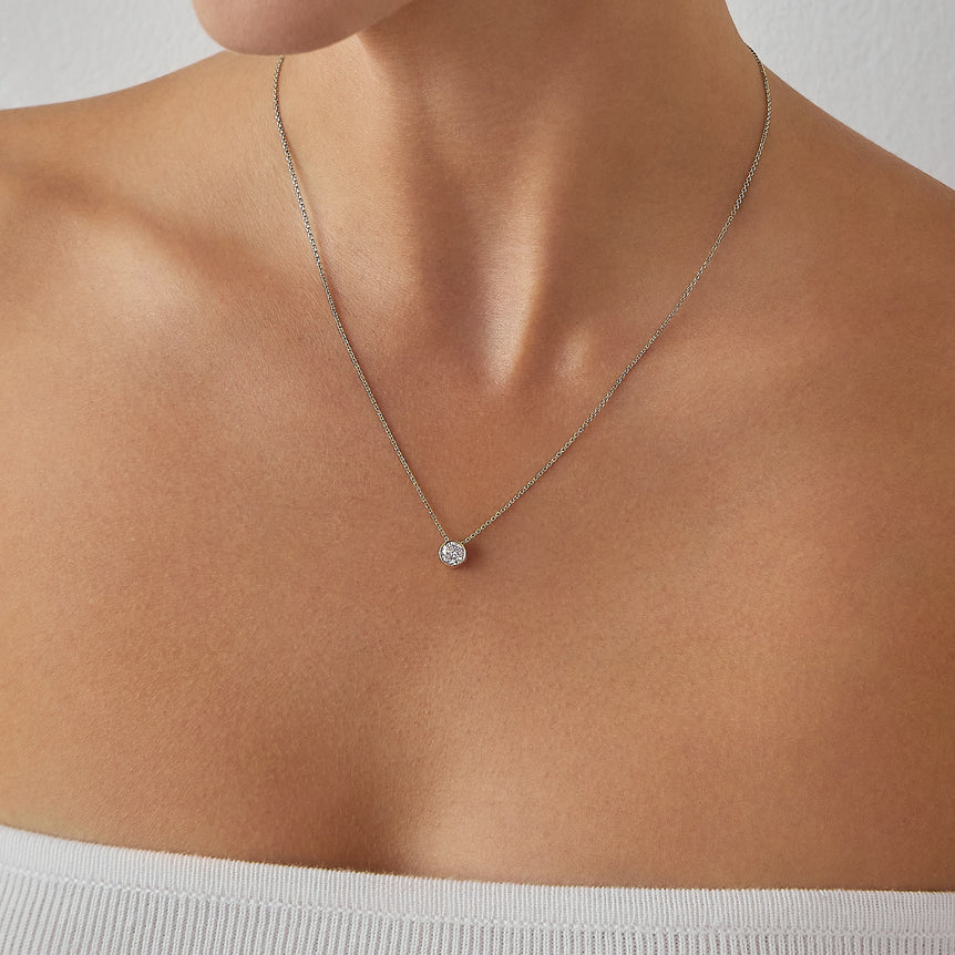 Round Diamond Pendant Necklace Bezel Set Charm Necklace Lab Grown Dainty Diamond Solitaire Everyday Wear Necklace