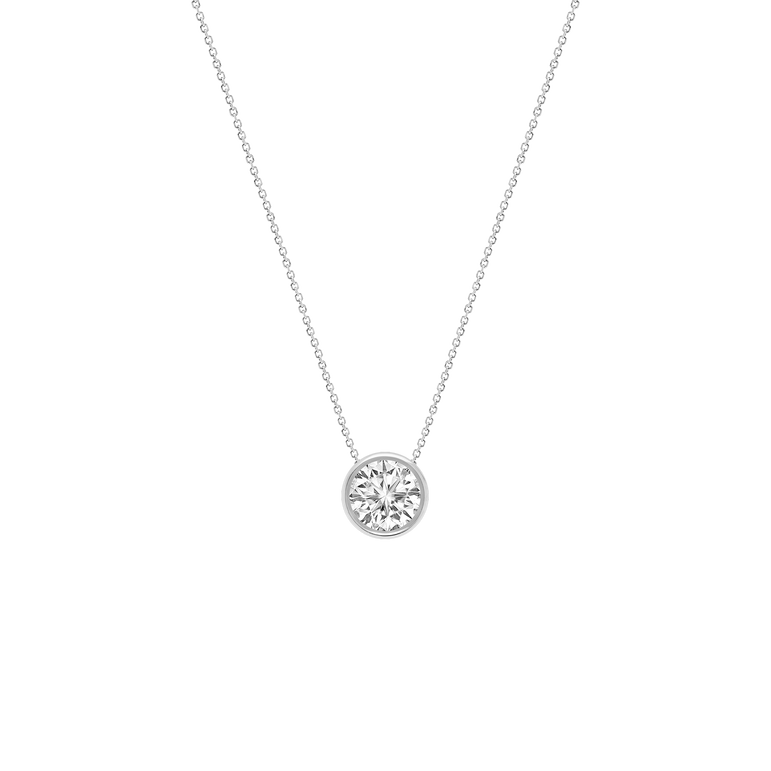 Round Diamond Pendant Necklace Bezel Set Charm Necklace Lab Grown Dainty Diamond Solitaire Everyday Wear Necklace